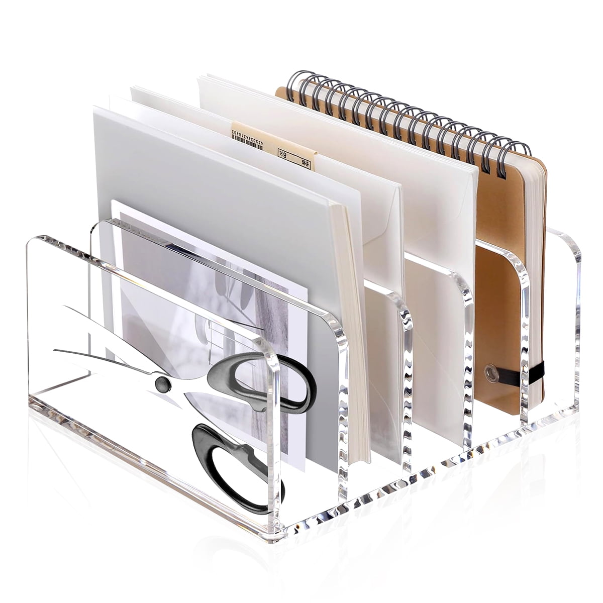 Acrylic Desk Organizer - 5-Section File Holder For Mail & Papers