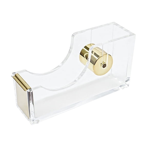 Clear Desktop Tape Dispenser, Modern Acrylic Tape Dispenser Core Desktop Adhensive Tape Cutter Holder for Office Desk, Home Gold