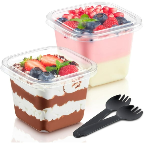 Clear Dessert Cups, 50Pcs Reusable Square Dessert Cups, Mini Transparent Appetizers Serving Bowl