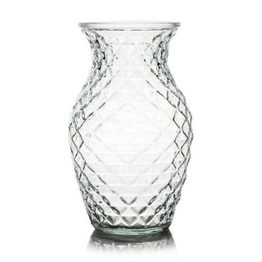 Clear Diamond-faceted Glass Vase for Flowers 5.0" W 8.0" H