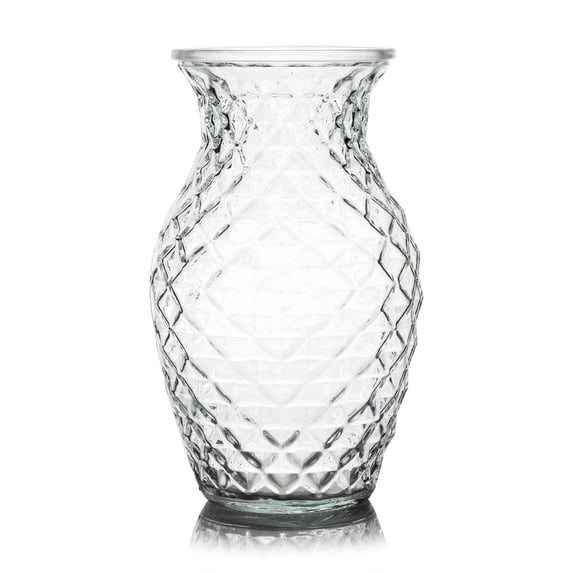 Clear Diamond-faceted Glass Vase for Flowers 5.0" W 8.0" H
