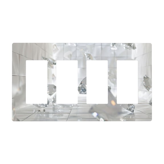 Clear Diamonds Switch Cover Decorative Wall Plate / 4-Gang Screwless / Standard Size 4.5x8 in