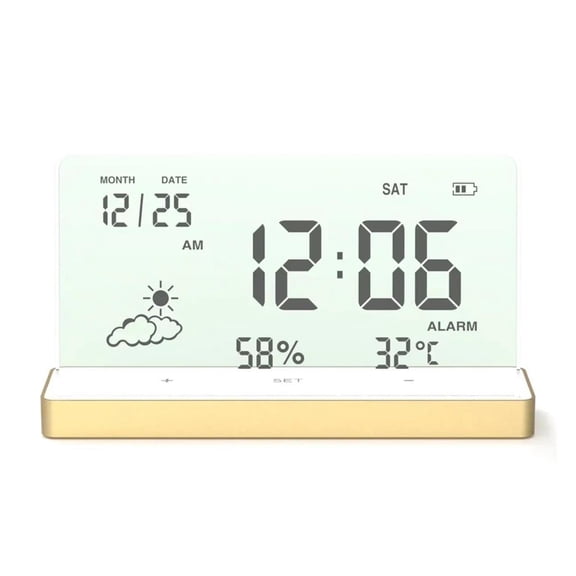 Clear Digital Transparent Screen Desk Clock Large Display Temperature Humidity Date Alarm Clock