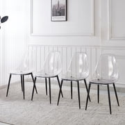 Clear Dining Chairs Set of 4, Modern Kitchen Chair with Transparent Seat, Acrylic Accent Side Chairs with Robust Metal Legs for Living Room, Dining Room, Cafe, Kitchen, Living Room, Boardrooms