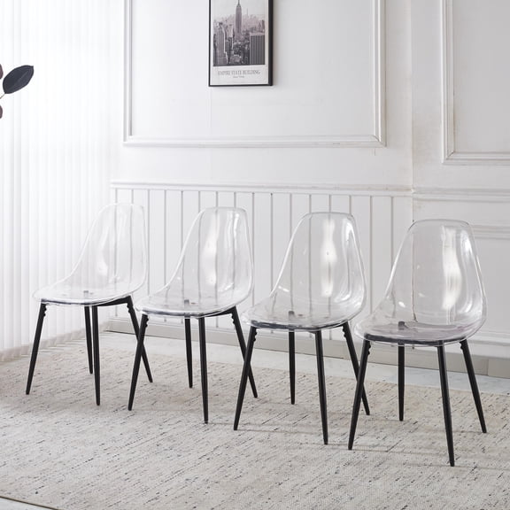 Clear Dining Chairs Set of 4, Modern Kitchen Chair with Transparent Seat, Acrylic Accent Side Chairs with Robust Metal Legs for Living Room, Dining Room, Cafe, Kitchen, Living Room, Boardrooms