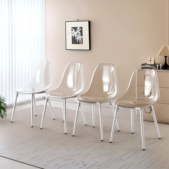 Clear Dining Chairs Set of 4, Modern Kitchen Chair with Transparent Seat, Acrylic Accent Side Chairs with Robust Metal Legs for Living Room, Dining Room, Cafe, Kitchen, Living Room, Boardrooms
