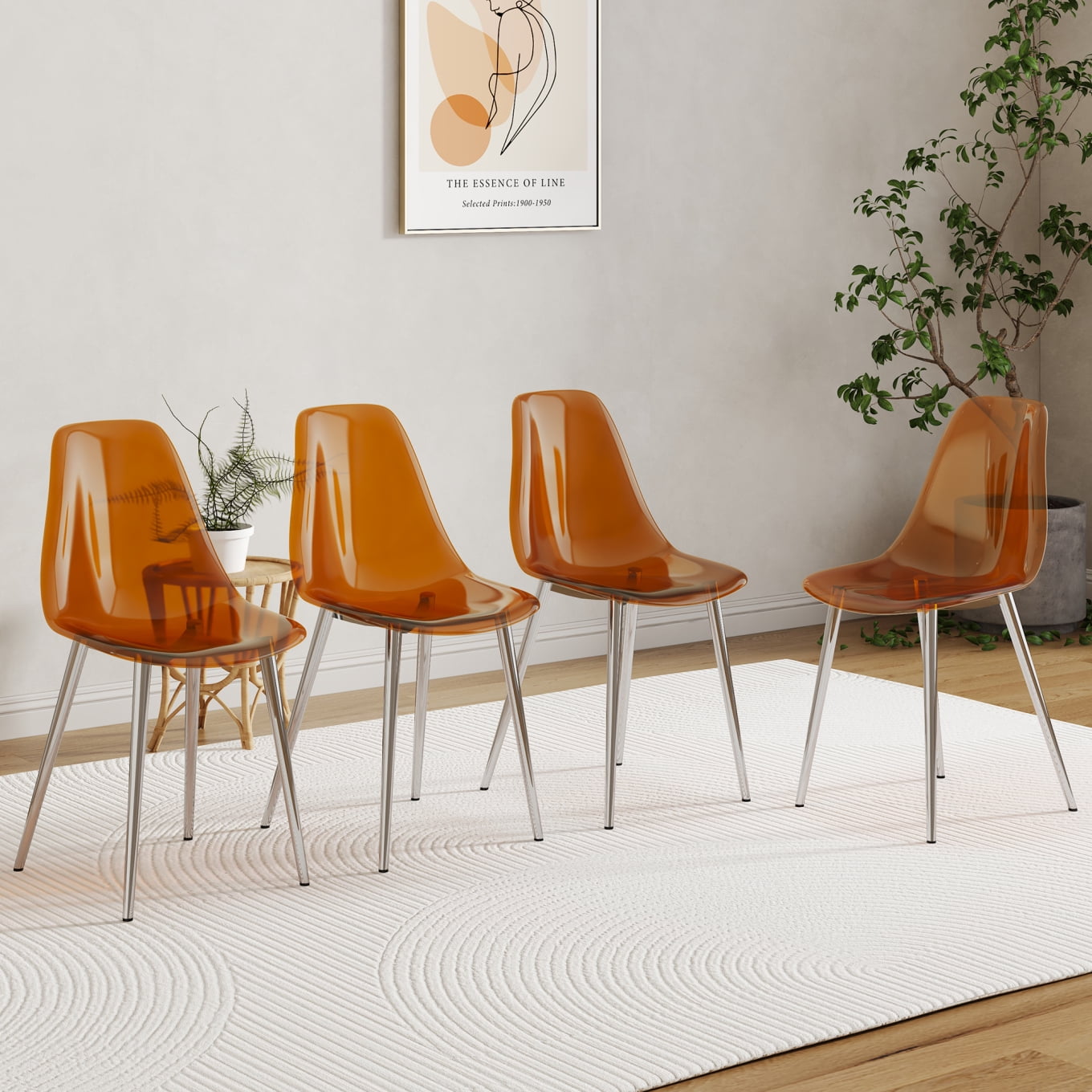 Clear Dining Chairs Set of 4 Modern Kitchen Chairs with Transparent Seat Acrylic Accent Side Chairs with Silver Legs for Dining Room Kitchen Living Room Brown Walmart