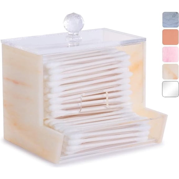 Clear Dispenser Wall Mount Acrylic Tip Holder Bathroom Cotton Ball Organizer Box with Lid Vanity Storage Canister Box for Cotton Swabs Dental Floss, 4"x 3.5"x 6.7"