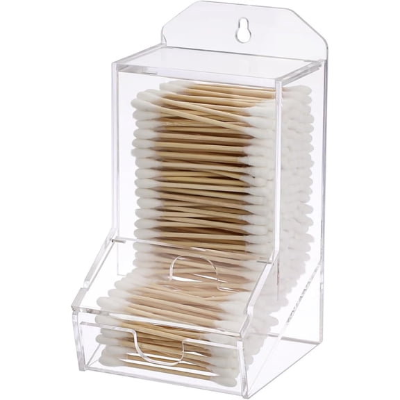 Clear Dispenser Wall Mount Acrylic Tip Holder Bathroom Cotton Ball Organizer Box with Lid Vanity Storage Canister Box for Cotton Swabs Dental Floss, 4"x 3.5"x 6.7"