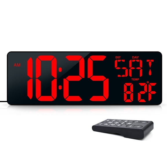 Clear Display 16.5'' LED Digital Wall Clock Remote Control Date and Temperature