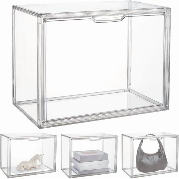 Clear Display Case Acrylic Box Whole Scene Riser Display Stands with Door Plastic Countertop Figure Stand Shelves for Collectible Figures Models Home Storage 14x8.7x10.6inch ClearDIY
