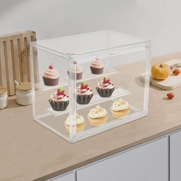 Clear Display Case Bread Box, Large Bread Box for Kitchen Countertop, 2 Tier Cake Cupcake Storage Container Clear Bread Storage for Pastry Donut Bagel Muffins Rolls