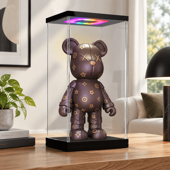 Clear Display Case With Light For 400% Bearbrick Multiple Color Lights Dustproof Protection Box Collectibles Action Figures(6*6*1