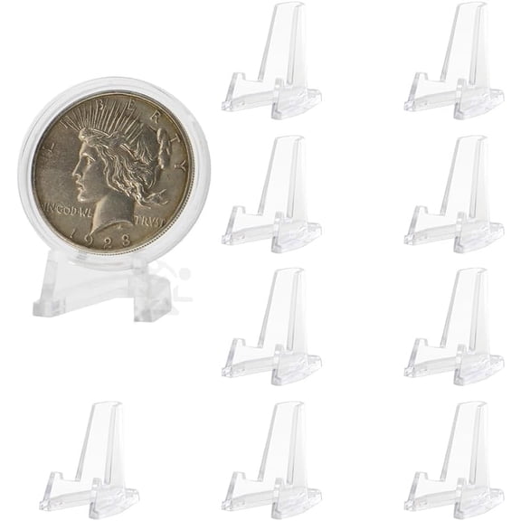 OnFireGuy Clear Display Stand Easel for Holder Coin Capsules Challenge Medals Casino Chips, 10 Pack