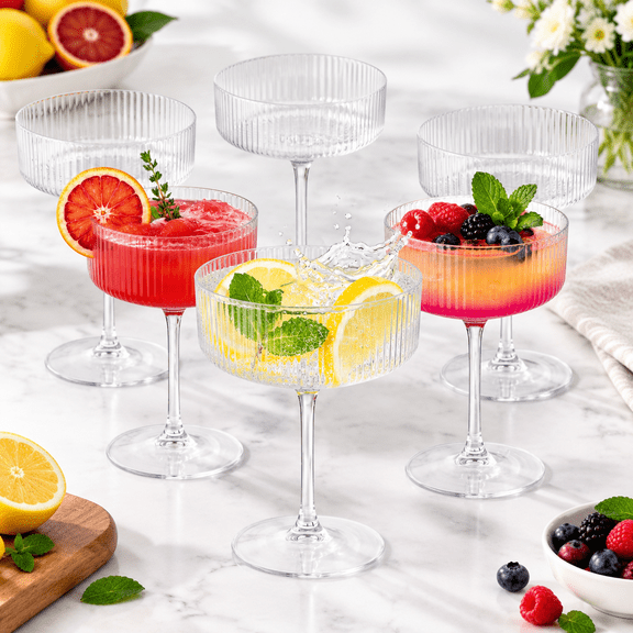 Clear Disposable Plastic Martini Glasses, 24-Piece, Ribbed Design for Parties and Events