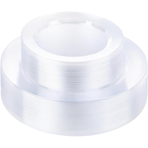 Clear Disposable Plastic Plates 100 Pcs Set 10.25 Inch Dinner and 7.5 Inch Dessert Bestseling