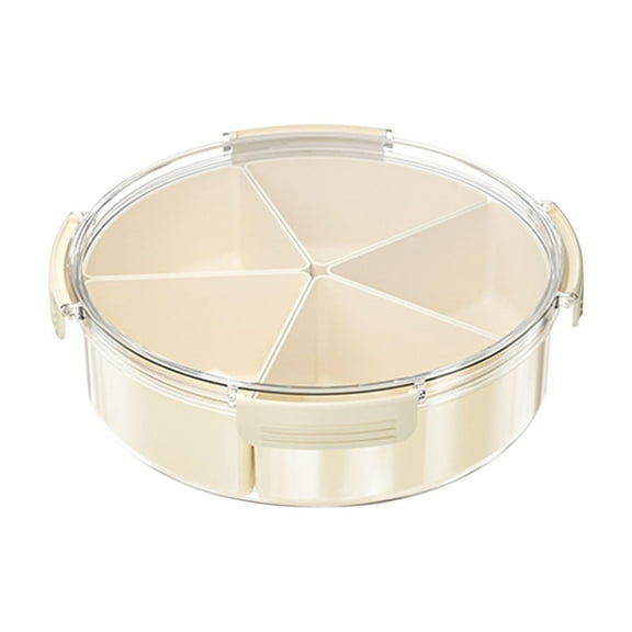 Clear Divided Serving Tray with Lid, Portable Round Plastic Veggie Tray, Platter Food Storage Container Box for Candy, Appetizer, Snack, Dried Fruit, Nuts, Vegetable, Party