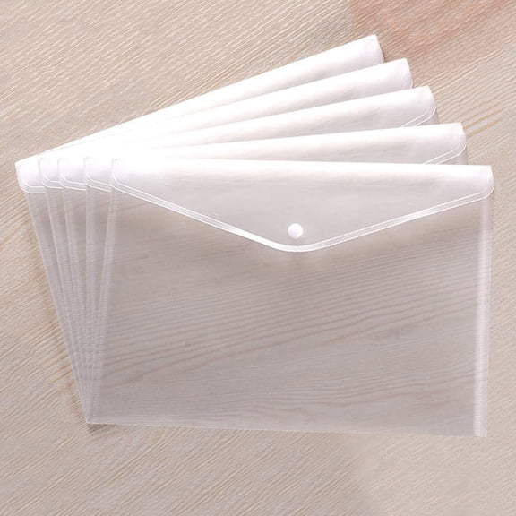 Clear Document Folders Transparent Filing Envelopes Plastic Envelopes File Holder Filing Document Poly Envelope with Snap Button Closure for A4 Letter Paper Size (5 Pcs)