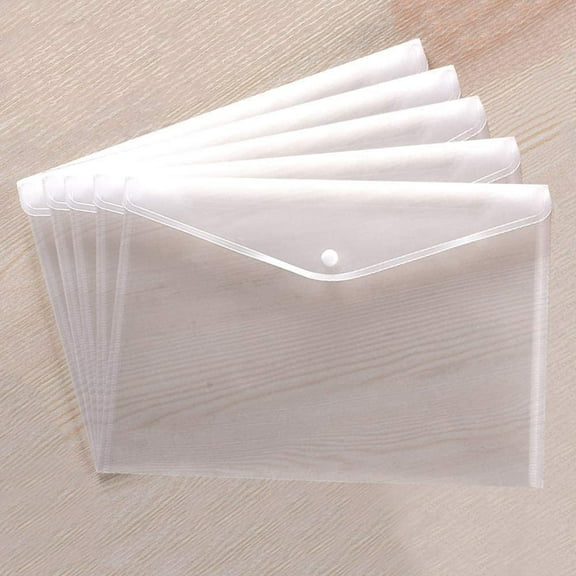 Clear Document Folders Transparent Filing Envelopes Waterproof Plastic Envelopes File Holder Filing Document Poly Envelope with Snap Button Closure for A4 Letter Paper Size (5 Pcs)