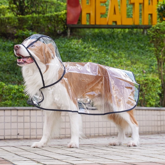 Clear Dog Raincoat, Transparent PVC Cape Style Pet Rain Jacket with Hidden Leash Hole, Adjustable Double Buckle for Large Dogs(S,Black)