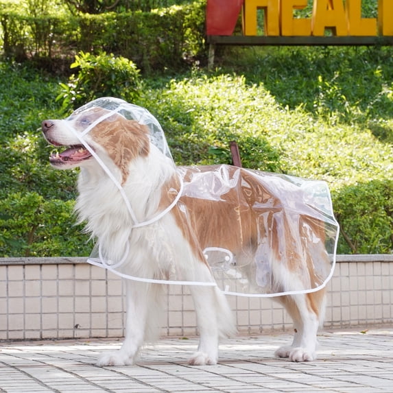 Clear Dog Raincoat, Transparent PVC Cape Style Pet Rain Jacket with Hidden Leash Hole, Adjustable Double Buckle for Large Dogs(S,White)