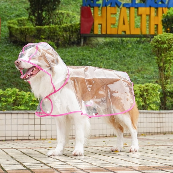 Clear Dog Raincoat, Transparent PVC Cape Style Pet Rain Jacket with Hidden Leash Hole, Adjustable Double Buckle for Large Dogs(XL,Hot Pink)