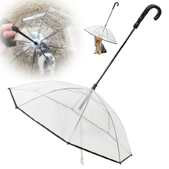Clear Dog Umbrella, Adjustable Doggy Umbrella Attaches to Leash, Rainproof Snowproof Canopy to Keep Small Dogs Dry on Walks, Hands Free, Clear