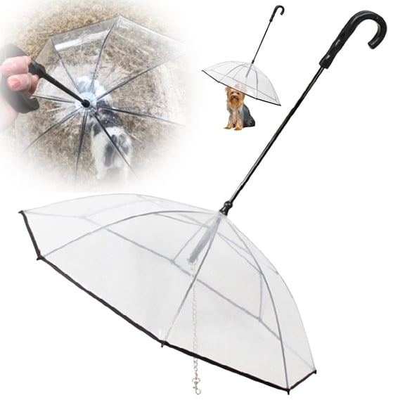 Clear Dog Umbrella, Adjustable Doggy Umbrella Attaches to Leash, Rainproof Snowproof Canopy to Keep Small Dogs Dry on Walks, Hands Free, Clear