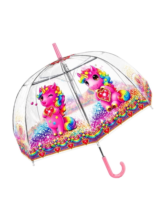 Clear Dome Umbrella – Unicorn Design, Bubble Umbrella for Kids & Adults, Clear Dome Canopy, 8 Fiberglass Ribs, Auto Open, Pinch-Free Close, Curved Comfort Handle,YOU ARE LOVED Collection.