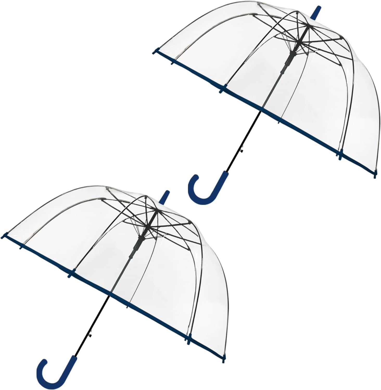 Clear Dome Umbrella with White Handle, Transparent Bubble Umbrella for Adults, Long Handle, 2 Pack