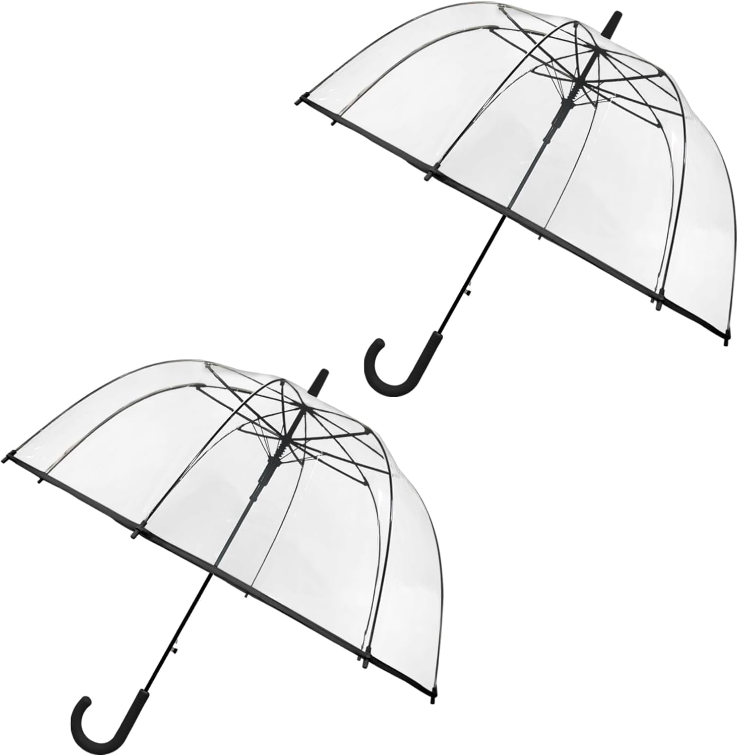 Unbranded Teen Clear Dome Long Handle Bubble Rain Umbrella, White, 2 Pack