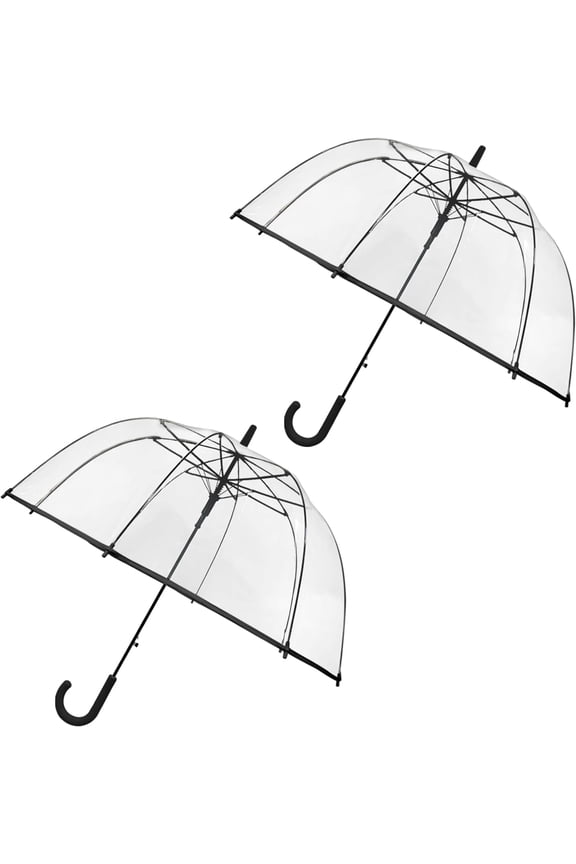 Teen Clear Dome Long Handle Bubble Rain Umbrella, White, 2 Pack
