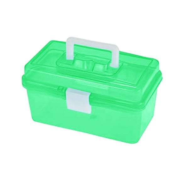 Clear Double Layer Plastic Art Supply Box, Portable Storage Case for Pencils Brushes Drawing Tools, Multi Compartment Organizer for Studio (Green)