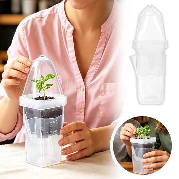 Clear Double Layer Self Watering Nursery Pot with Humidity Dome Visible Root Observation Propagation Cup for Indoor Succulent Herb Seedling Planting Supplies 7.5 Inch