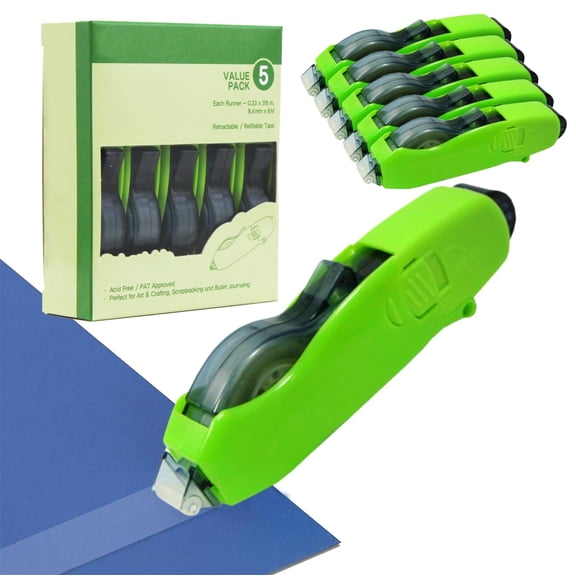 Clear Double Sided Mounting Tape, Non-Yellowing Strong Adhesive, Dispenser Tool for Precision Application, Ideal for Office, Art, DIY, 5 Rolls