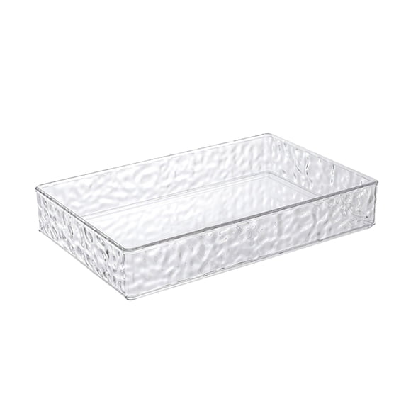 Clear Drawer Organizer Bin - Stackable PET Plastic Storage Box with Textured Wave Design for Vanity, Desk, Bathroom, Kitchen - Durable & Lightweight Clear