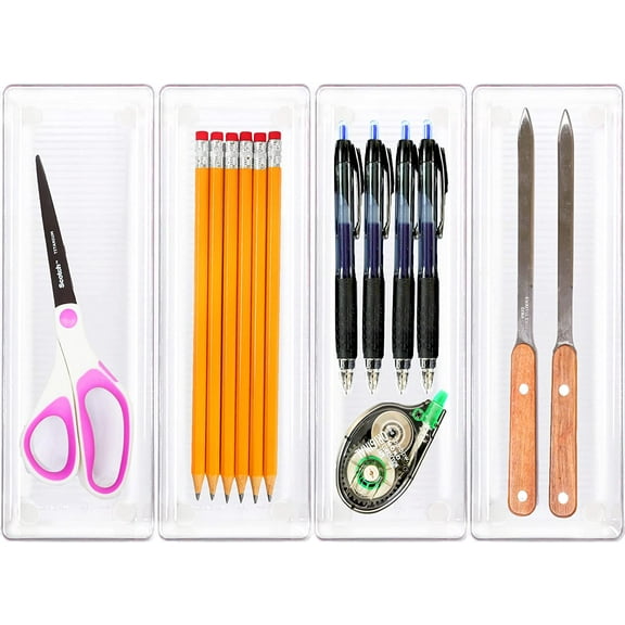 Clear Drawer Organizer for Office Bin Desk Storage, 3.25"x 9.5", 4 Packs