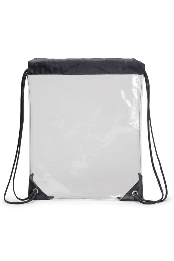 Clear Drawstring Backpack See Through Cinch Bag Transparent Travel Sling Gym Stadium Bags Black Unisex all ages