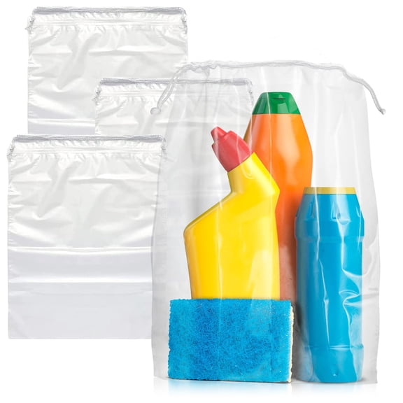 Clear Poly Drawstring Bags, 2 Mil Waterproof Travel Bags, 1000 Count, 12 x 16 in