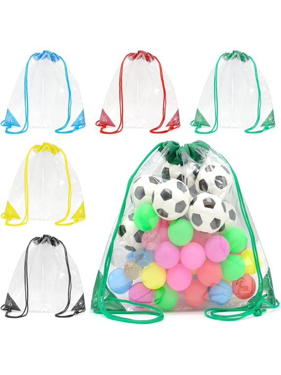 Clear Drawstring Bag Stadium Approved 5 Pack Transparent Cinch Backpack Waterproof PVC String Sack For Gym Sports Work