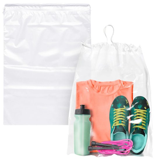 Clear Drawstring Bags, 2 Mil Polyethylene Travel Bags, 100 Count, 18 x 24 in