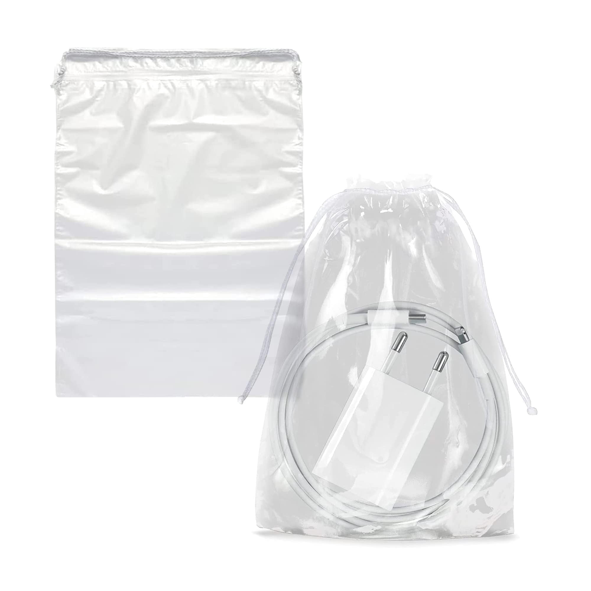 Clear Plastic Drawstring Shoe Bags, 2-Mil Polyethylene Travel Dust Bags, 1000 Count, 9 x 12 in