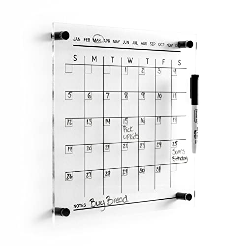 Clear Dry Erase Board 12x12 Inch with Black Standoff Mount Hardware