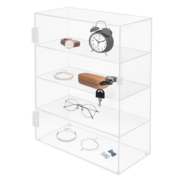 Clear Dustproof Acrylic Display Case Countertop Box Shelves Showcase W/ Lock