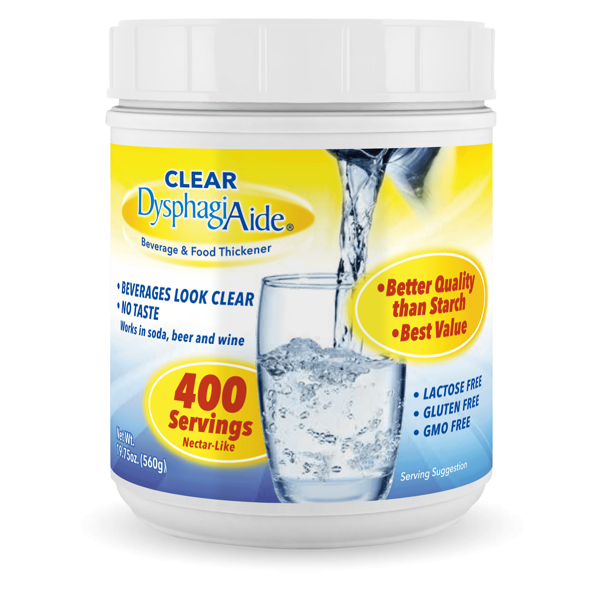 Clear DysphagiAide Thickener, 400 Serving (19.75 oz) Jar, Xanthan Gum Powder for all IDDSI Thickness Levels