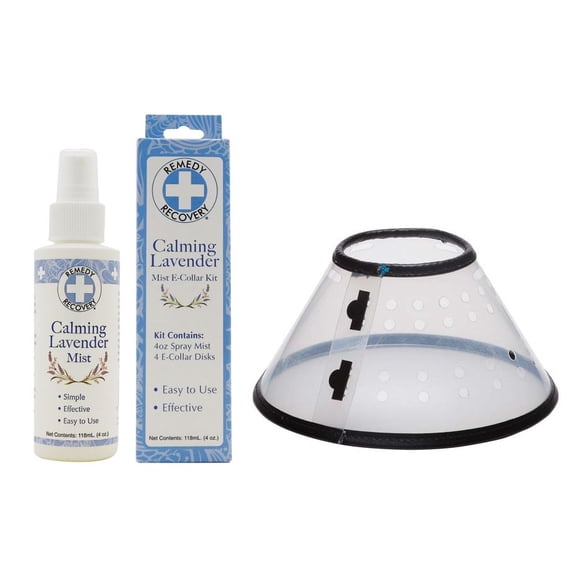 Clear E-Collar Remedy + Recovery Pet Calming Mist KIt 4oz Lavander Scented Spray (Small - 6"-12")