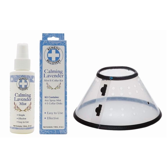 Clear E-Collar Remedy + Recovery Pet Calming Mist KIt 4oz Lavander Scented Spray (xSmall - 5"-9")