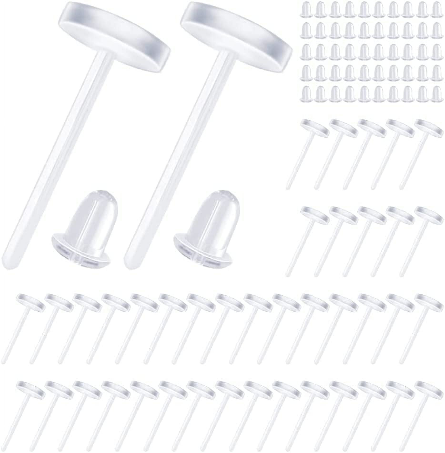 Clear Earring Studs, 3mm Plastic Invisible Earrings Blank Pins