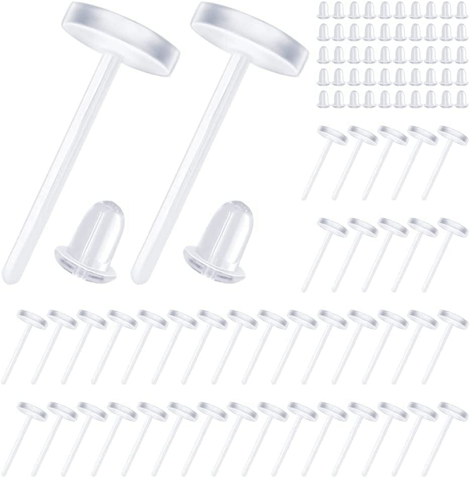 Clear Earring Studs, 3mm Plastic Invisible Earrings Blank Pins, Plastic  Earrings Posts Rubber Earrings for Surgery, Sport and Work (240 pieces/120