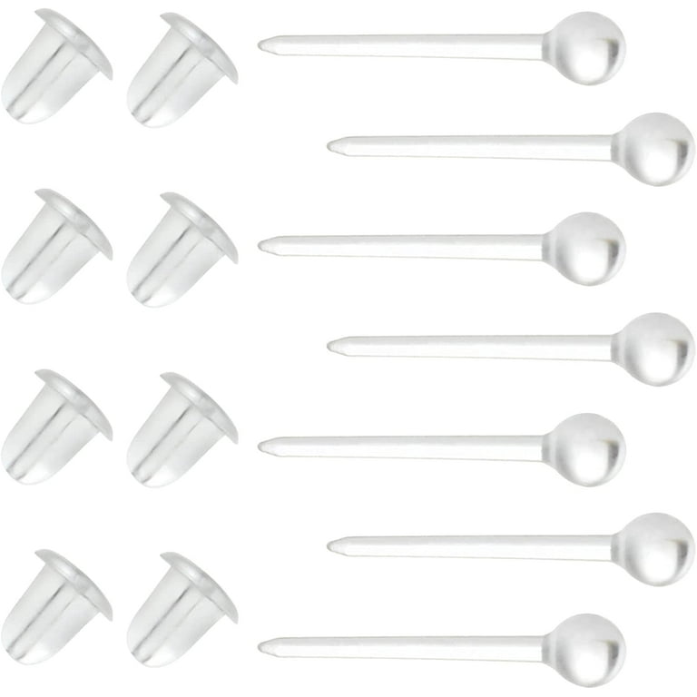Clear Earrings For Sports 400Pcs 18g Plastic Earrings For Sensitive Ears Clear Stud Earrings for Work with Solid Plastic Posts and Soft Rubber